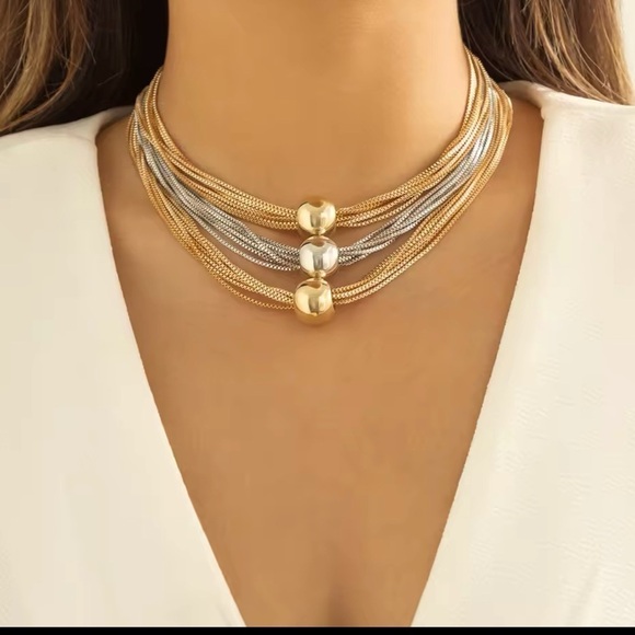 Moon Goddess Emporium Jewelry - 18K Gold & White Gold Two Tone Plated Chunky Thick Layered Big Beads Necklace
